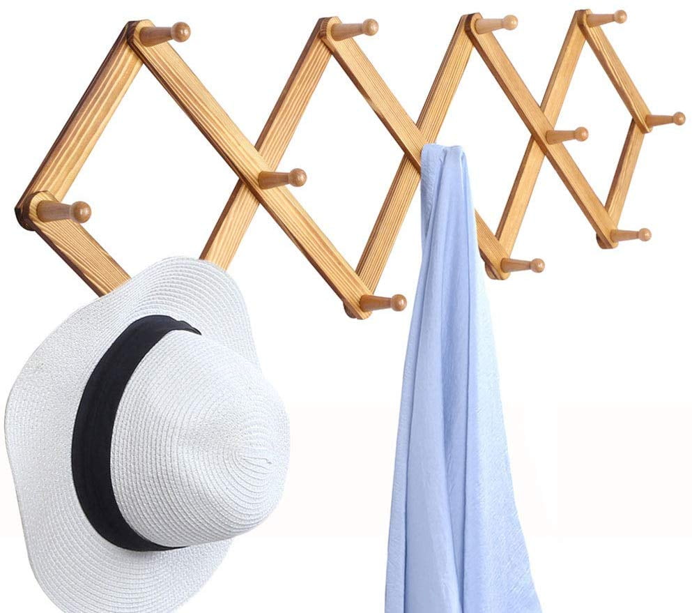 Expandable Natural Wooden Wall Hanger 10 Hooks