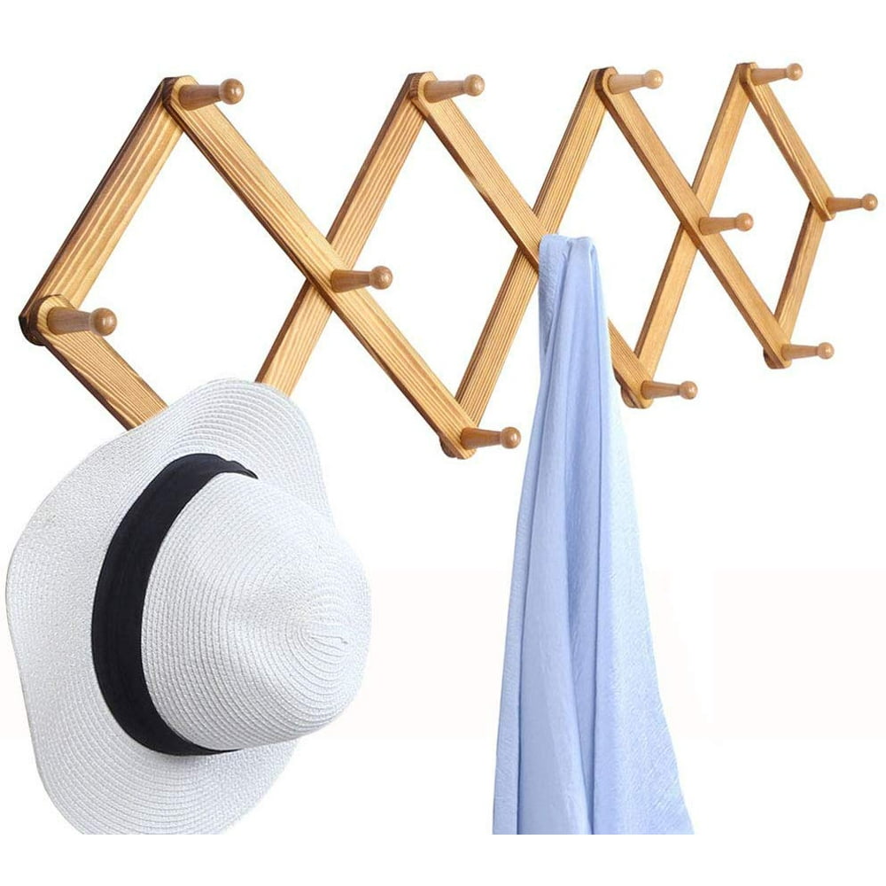 Expandable Natural Wooden Wall Hanger 10 Hooks
