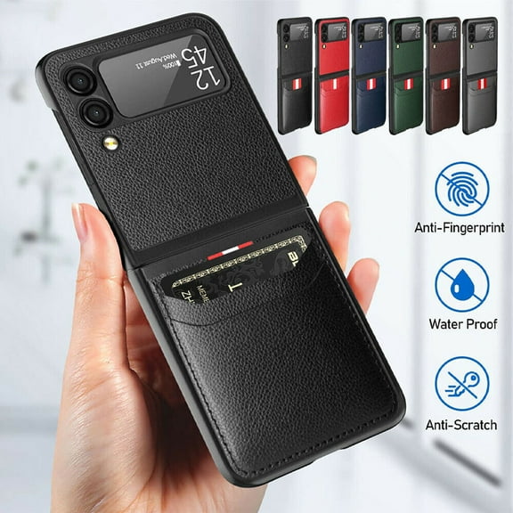 For Samsung Galaxy Z Flip 4 Shockproof Slim Leather Card Slot Holder Wallet Case Cover