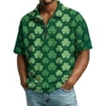 thumbnail image 2 of Men's St. Patrick's Day Shamrock Polo Shirt Short Sleeve Half Zip Casual Top, 2 of 9