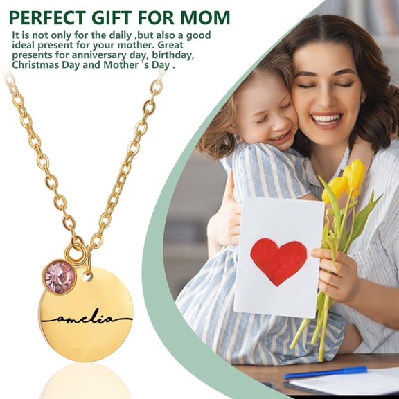 HaoXun Mirror Finish Stainless Steel Personalized Engraved Necklace with Round Pendant - 1 Inch Diameter Customizable Gift for Birthday and Family Occasions