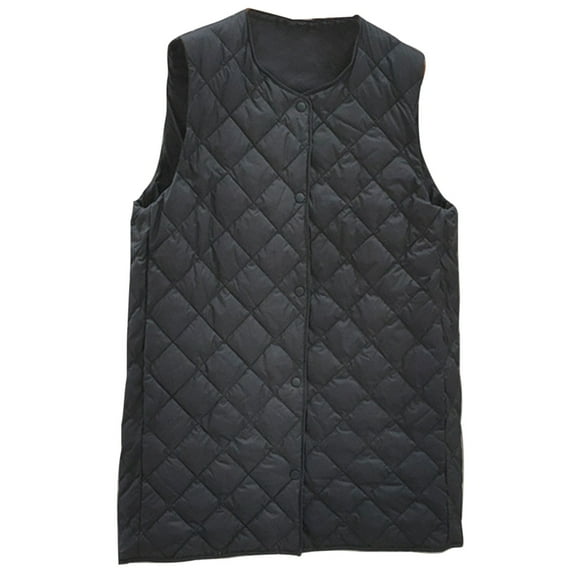 Yyeselk Women's Padded Vest V Neck Button Down Trendy Puffer Lightweight Quilted Vest Casual Sleeveless Trendy Diamond-shaped Thermal Gilet Black L