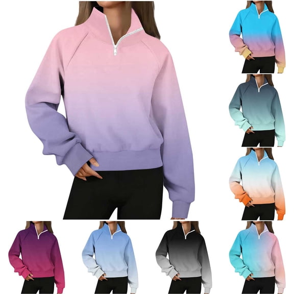 Zxlsdmn Gradient Sweatshirts for Women Soft Long Sleeve Sweatshirt Fashion 1/4 Zip Pullover Tops Comfy Fall Winter Sweat Shirts Sky Blue S