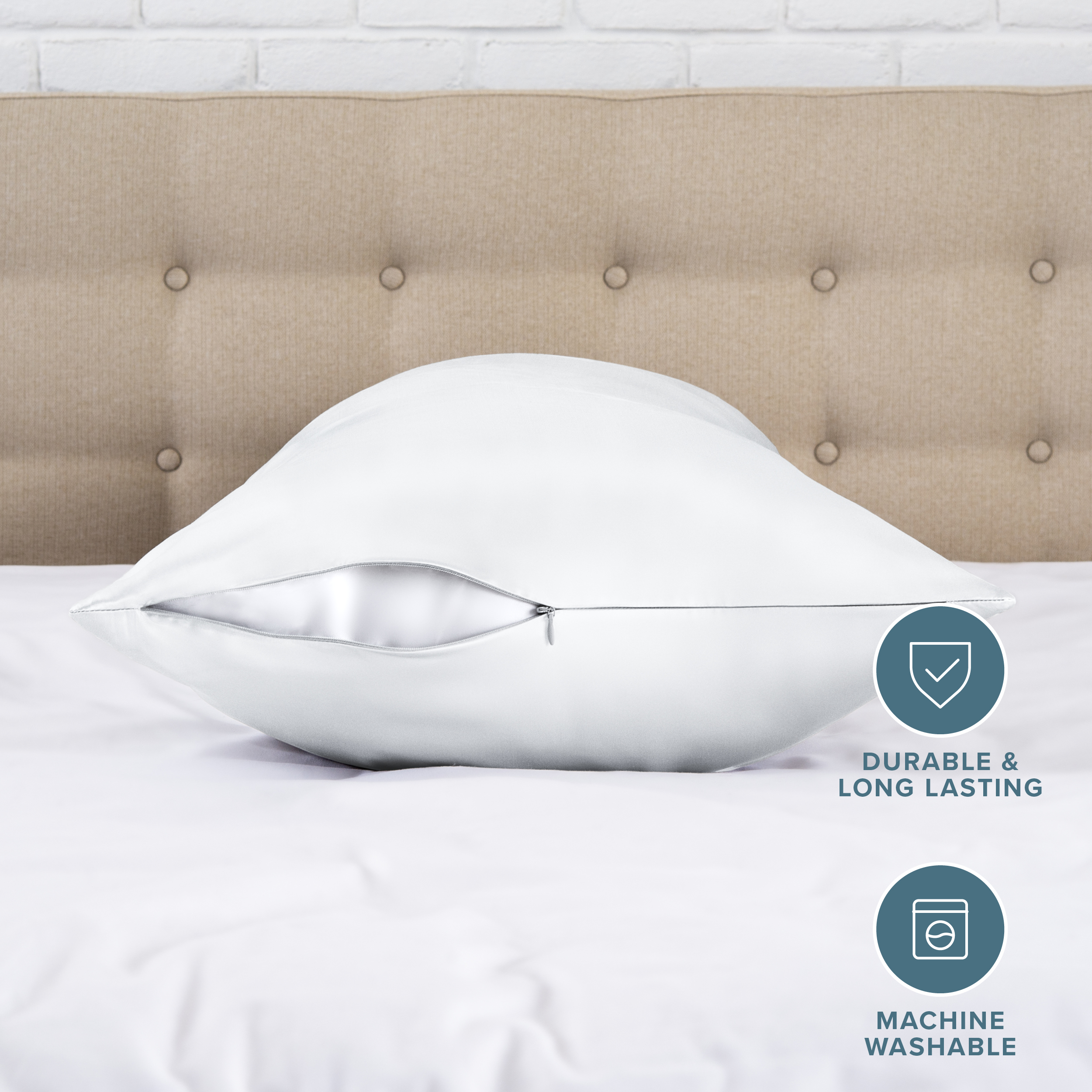 Bare Home Satin Body Pillowcase with Zipper, 20x54 White photo 4