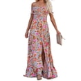 thumbnail image 3 of Seyurigaoka Women's Off Shoulder Wrap Dress, Bohemian Short Sleeve Floral Print Long Beach Dress A-Line Split Long Dress, 3 of 9