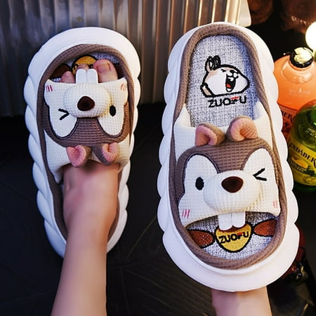 

PIKADINGNIS Funny Slippers Men Women Linen Slipper Cartoon Animal Couple Slides Autumn Home Shoes Slides Thick Sole Household Men Sandals