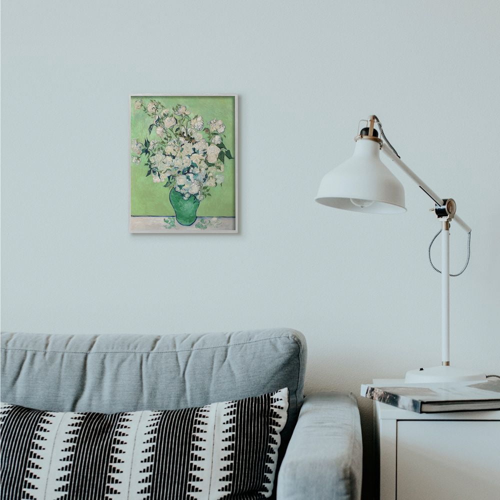 Stupell Industries Flower Pot Green White Van Gogh Classical Painting Framed Wall Art by Vincent Van Gogh, 11" x 14", Gray Framed