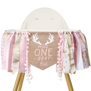 One Deer Themed PresNok High Chair Banner - Girls 1st Party Decorations, Deer Camo Hunting Pink Highchair Banner, Woodland Animal Girls Party Decor, One Deer Ful First Ribbon Banner