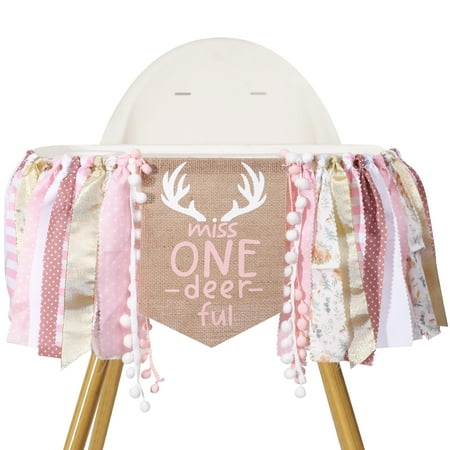 One Deer Themed PresNok High Chair Banner - Girls 1st Party Decorations, Deer Camo Hunting Pink Highchair Banner, Woodland Animal Girls Party Decor, One Deer Ful First Ribbon Banner