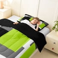 thumbnail image 3 of Homewish Green Geometric Square Twin Comforter Sets,Modern Abstract Bedding Set,Black Reversible,2pcs,1 Comforter and 1 Pillowcase, 3 of 7
