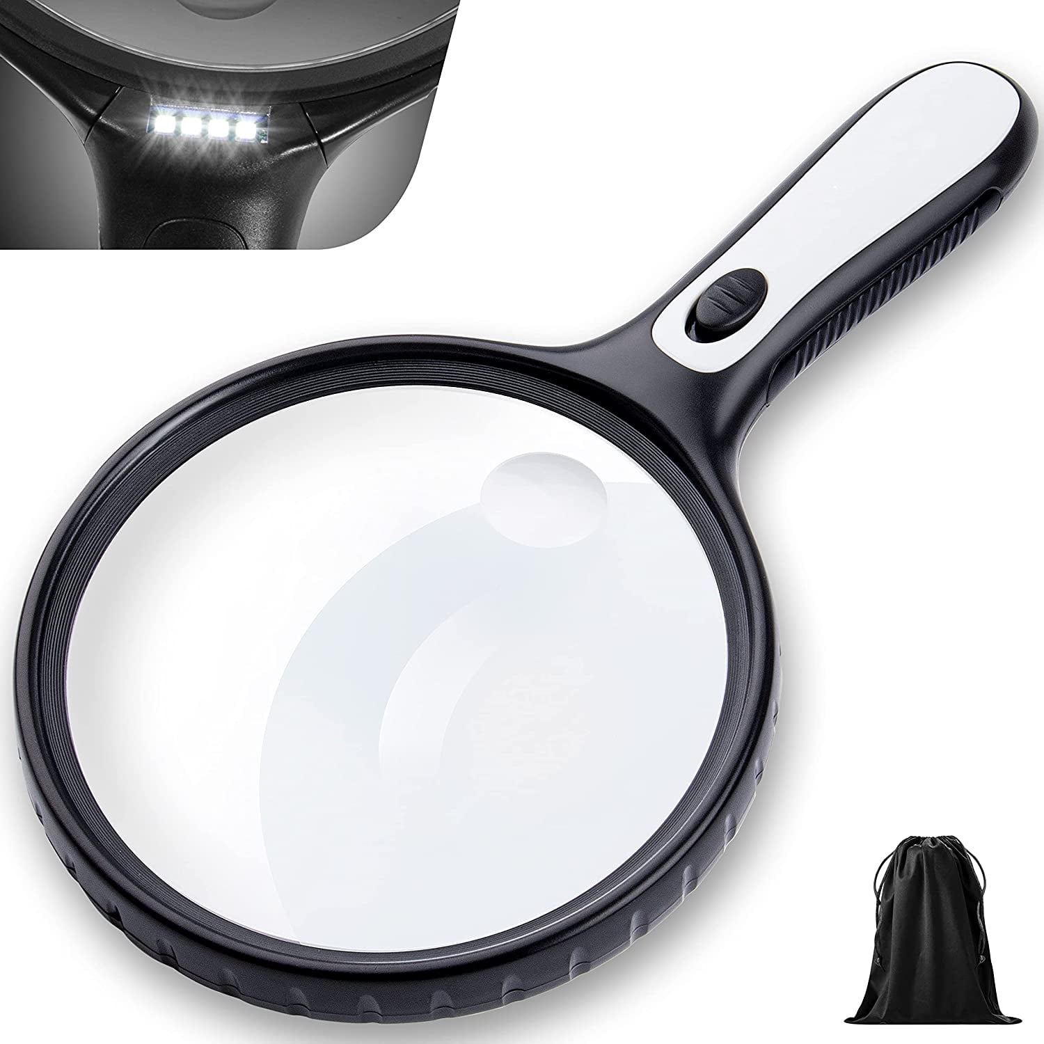 HUART Magnifying Glass, 5X 15X, with 4 LED Lights, for Reading, Inspection
