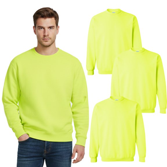 Gildan Hi-Vis Work Sweatshirt, Durable, Crewneck Work Pullover for Men, Safety Green, 3-Pack, S