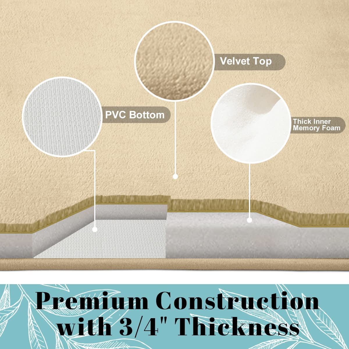 Memory Foam Bathroom Rugs, Soft and Non-Slip Bath Rugs, Machine Washable Bathroom mats, Super Absorbent Velvet Bath Mats，Easier to Dry for Bathroom Floor Rugs (17"×24",Beige)