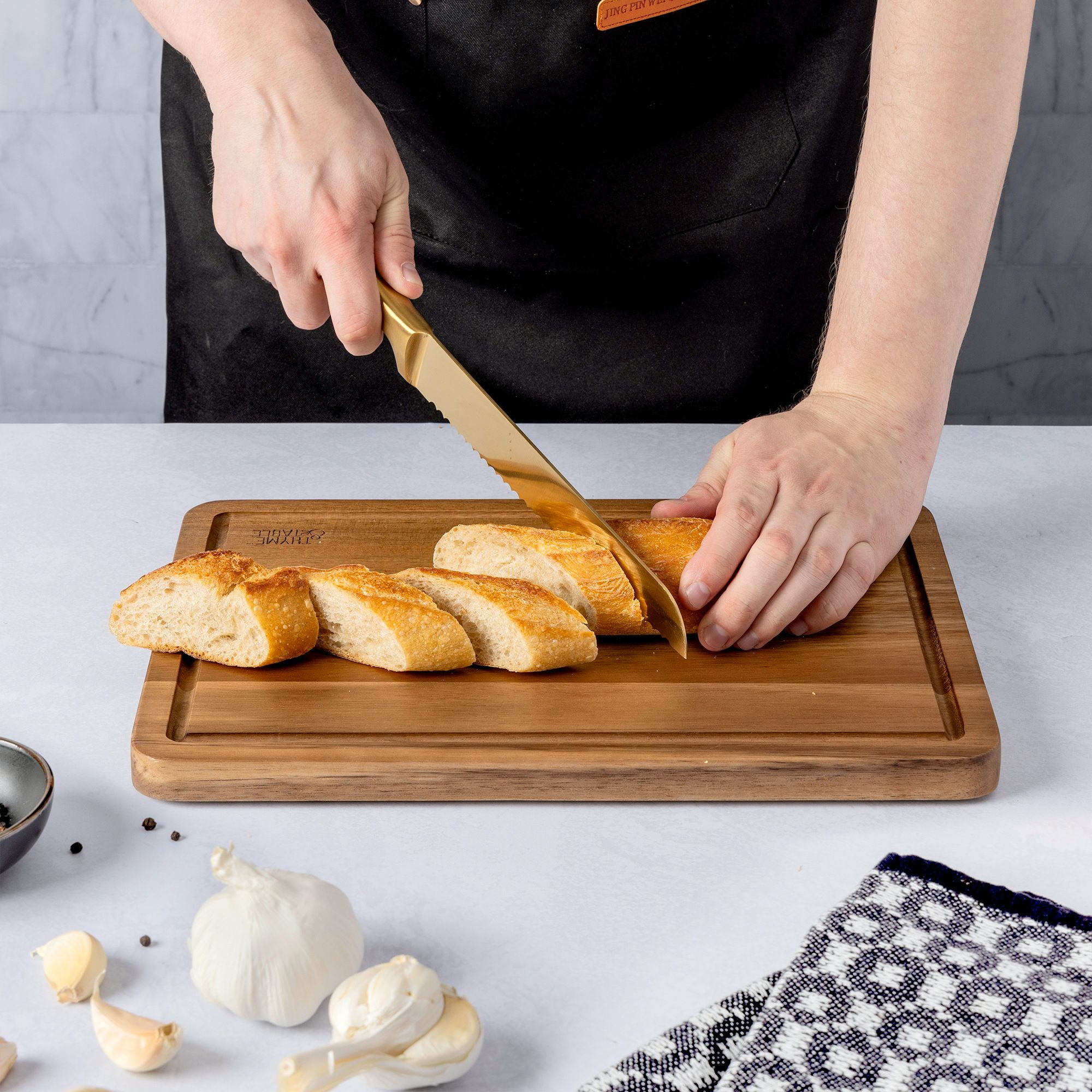 Thyme & Table Medium 10"x14" Acacia Wood Cutting Board with Triangle Shaped Anti-Slip Feet