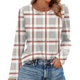 thumbnail image 2 of Nokdvo Sweatshirt Women Fall Winter Plaid Crew Neck Pullover Long Sleeve Casual Loose Fit T Shirts,Beige M, 2 of 5