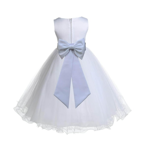Ekidsbridal White Tulle Rattail Edge Flower Girl Dress Christening Formal Evening Gown for Photoshoots 829T S