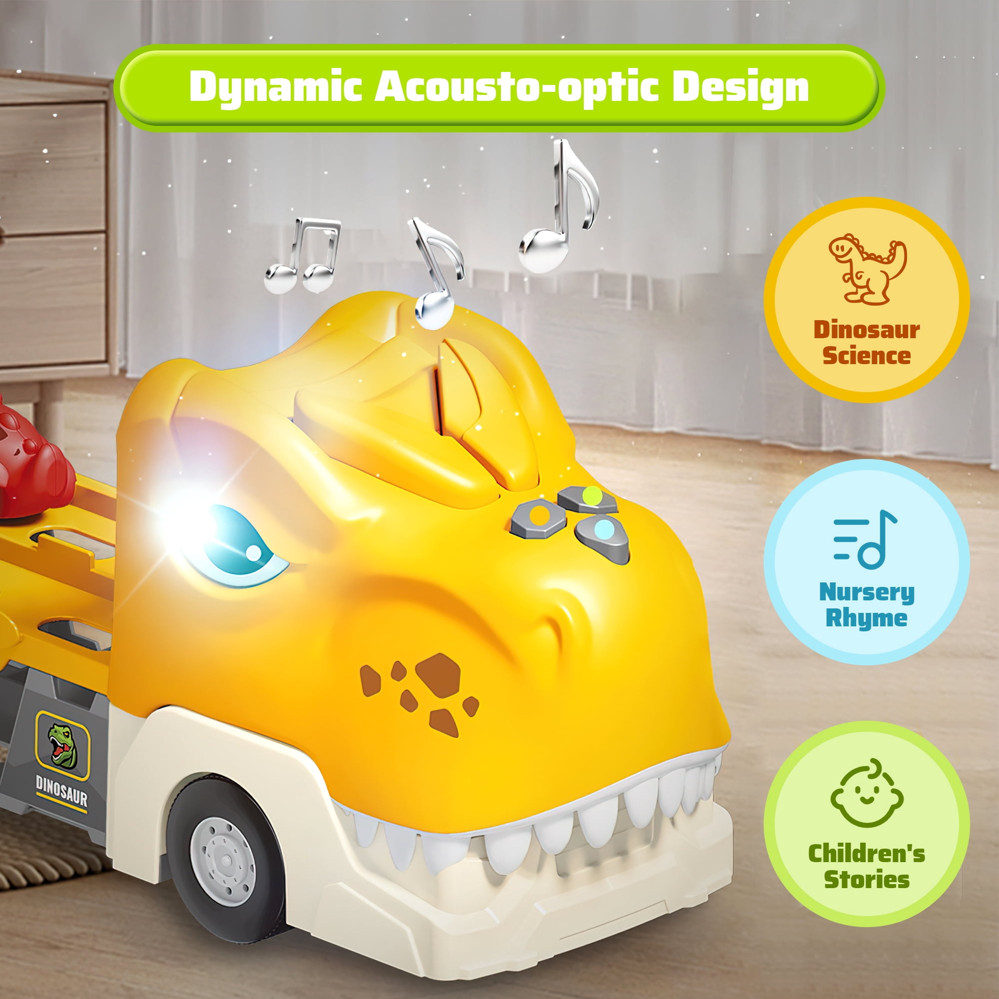 HopeRock Dinosaur Toy, Car Toy for Boys, Dinosaur Carrier Truck with 6 Pack Small Pull Back Dino Car, Christmas Birthday Gift for 1 2 3 4 5+ Boy Kids Toddlers.