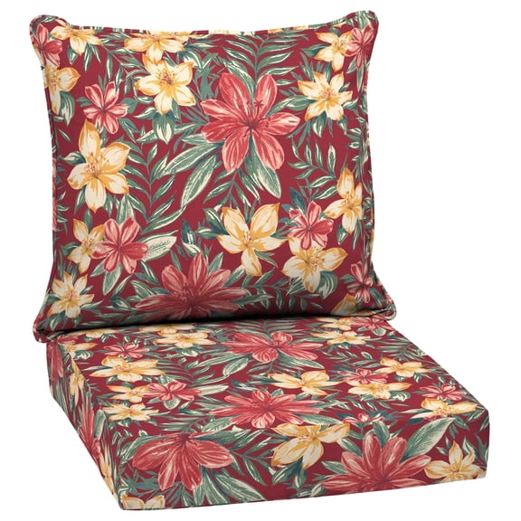 ARDEN Outdoor Deep Seat Cushion Set, 24 x 24, Water Repellant, Fade Resistant, Deep Seat Bottom and Back Cushion for Chair, Sofa, and Couch, Ruby Clarissa
