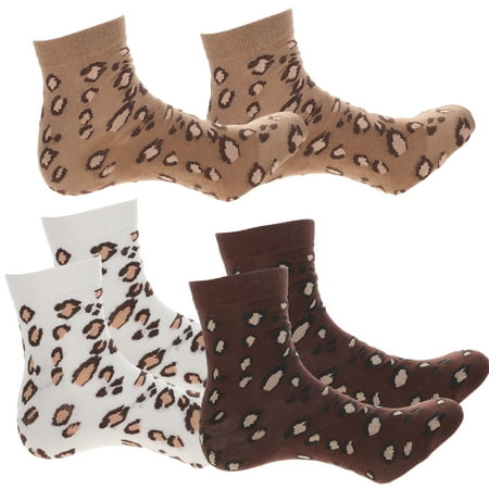 

3 Pairs Autumn Winter Warm Stockings Leopard Mid-tube Socks Thicken Socks for Girls Women (dark brown Khaki white 1 Pair Each)