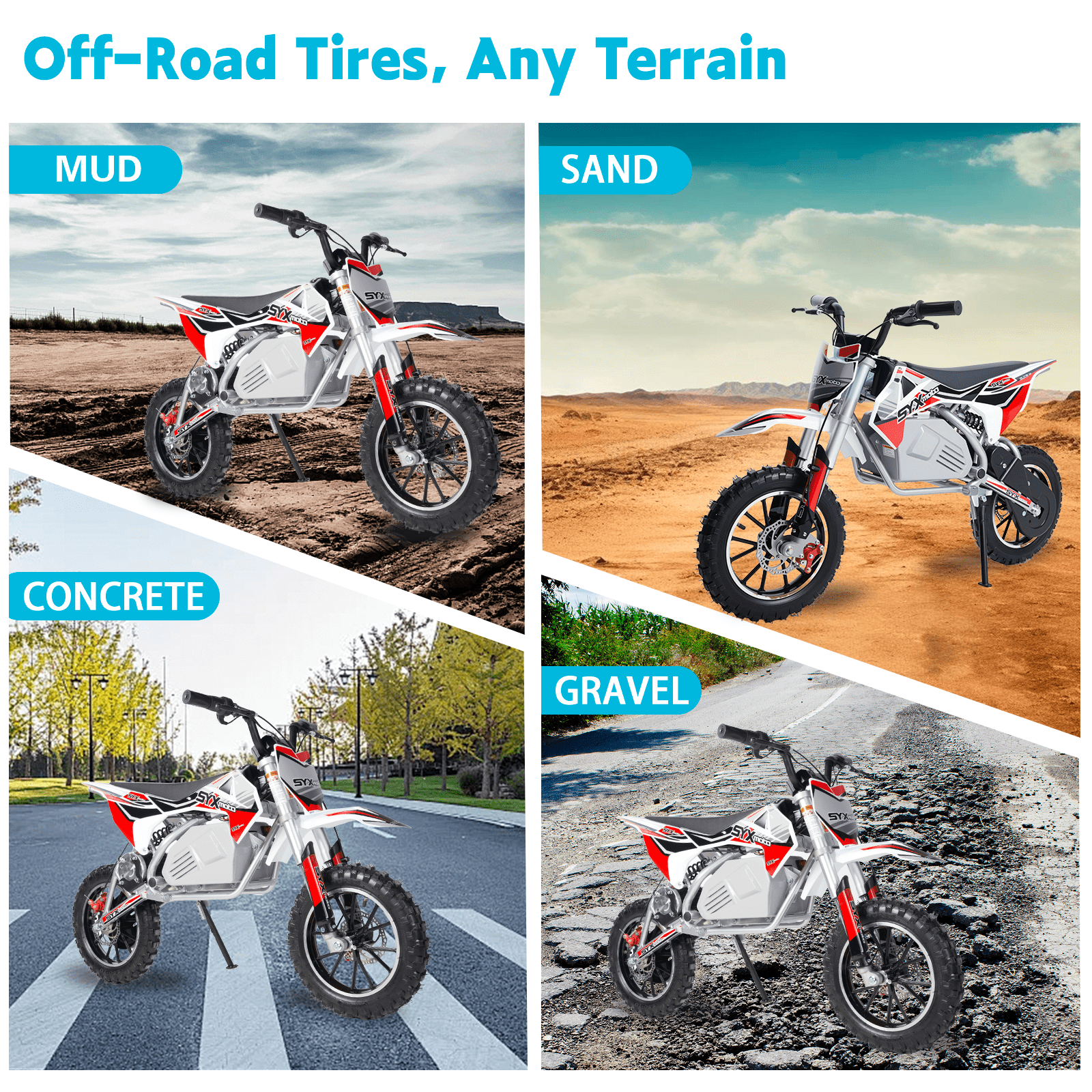 SYX MOTO KBE 500W Electric Dirt Bike for Kids - 36V Mini Pit Bike, Beginner-Friendly, Green/Grey