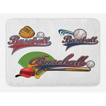 Sports Bath Mat Baseball Mitt Ball Bat Hardball Supplies Exercise Sports Bath Mat Baseball Mitt Ball Bat Hardball Supplies Exercise Team Various Clical Designs