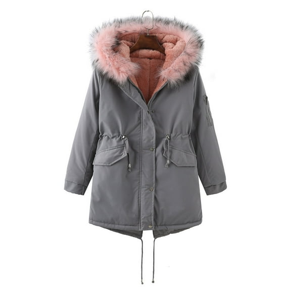 Lilgiuy Womens Warm Long Coat Hoodies Collar Jacket Slim Winter Parkas Outwear Coats Gray,8(L) Winter Clothes for 2022