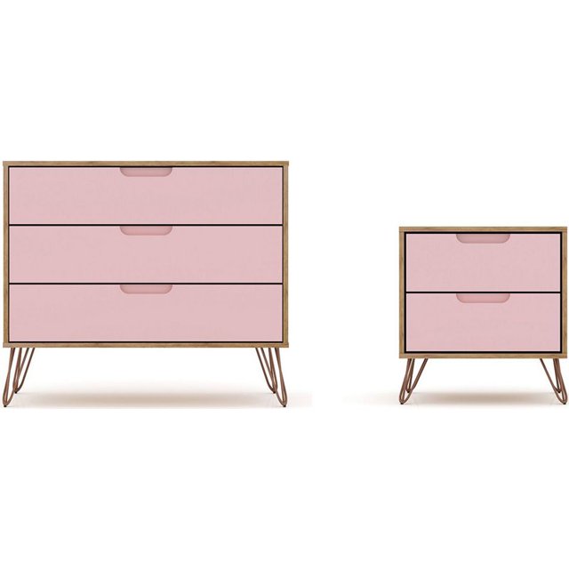 Manhattan Comfort Commode et Table de Chevet en Bois Naturel/rose