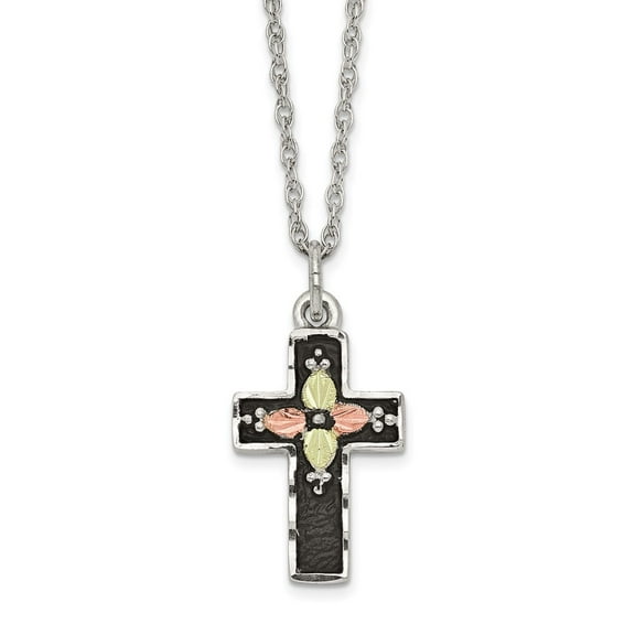 925 Sterling Silver Necklace with Pendants Chain Landstrom's Mt. Rushmore Black Hills 12K Gold Accents Antiqued Cross 18 inch Spring Ring Clasp mm