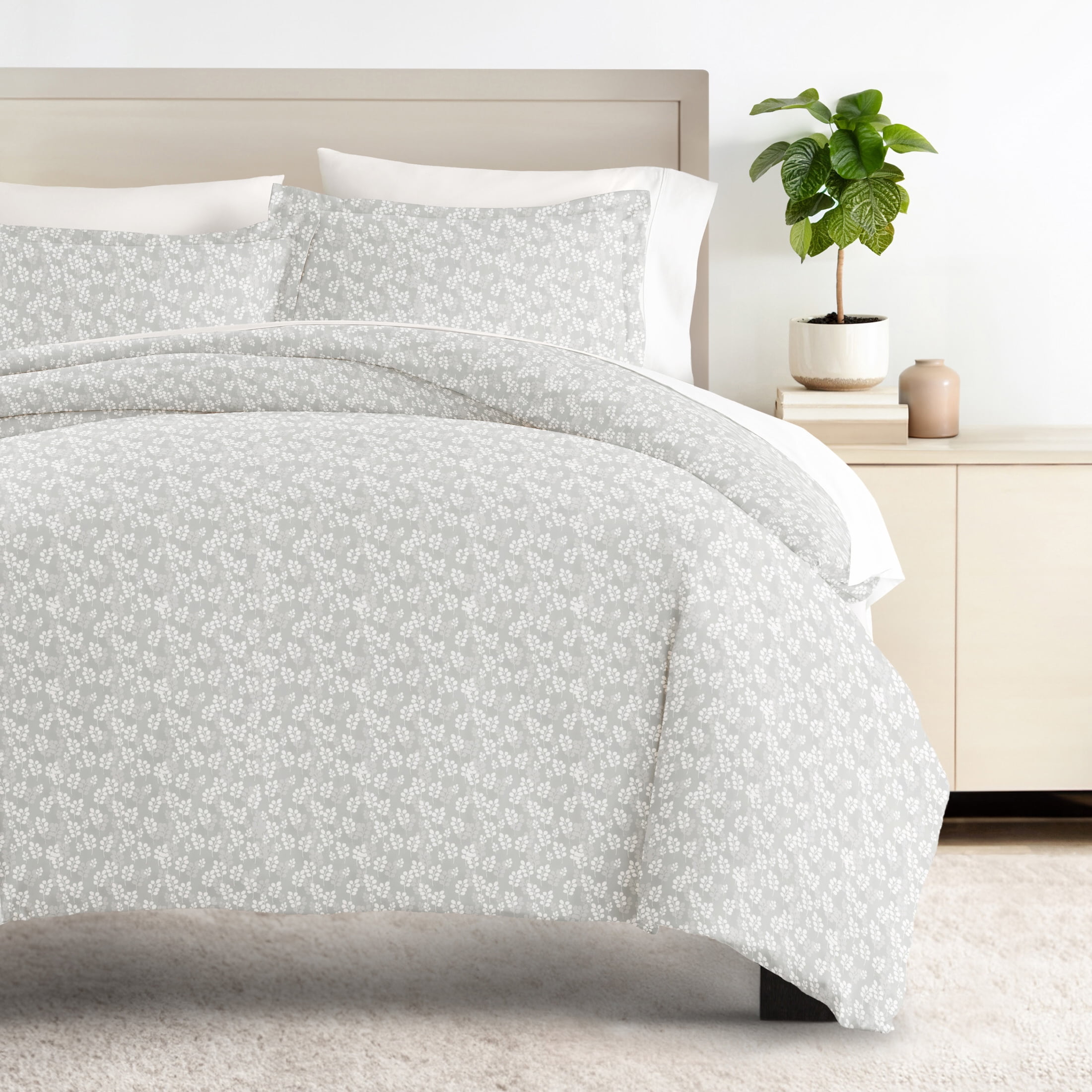 Duvet Cover Set - Ultra Soft & Breathable - Gray Wheatfield Floral for King Size Bedding by Comfort Canopy