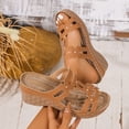 thumbnail image 4 of Orthopedic Sandals for Women Fashionable Cutout T-strap Wedge Slides Open Toe Summer Low Heel Slip on Beach Shoes Brown Size 8.5, 4 of 6