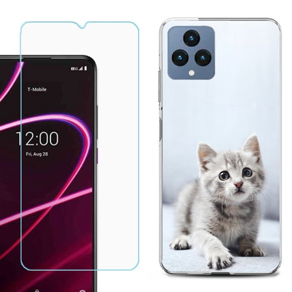 OneToughShield ® for T-Mobile Revvl 6x 5G Shockproof Phone Case, with Tempered Glass Screen Protector - Kitty Cat