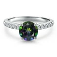 thumbnail image 3 of Gem Stone King 10K White Gold Green Mystic Topaz and Lab Grown Diamond Engagement Ring for Women | 1.50 Cttw | Round 7MM | Gemstone November Birthstone | Size 9, 3 of 6