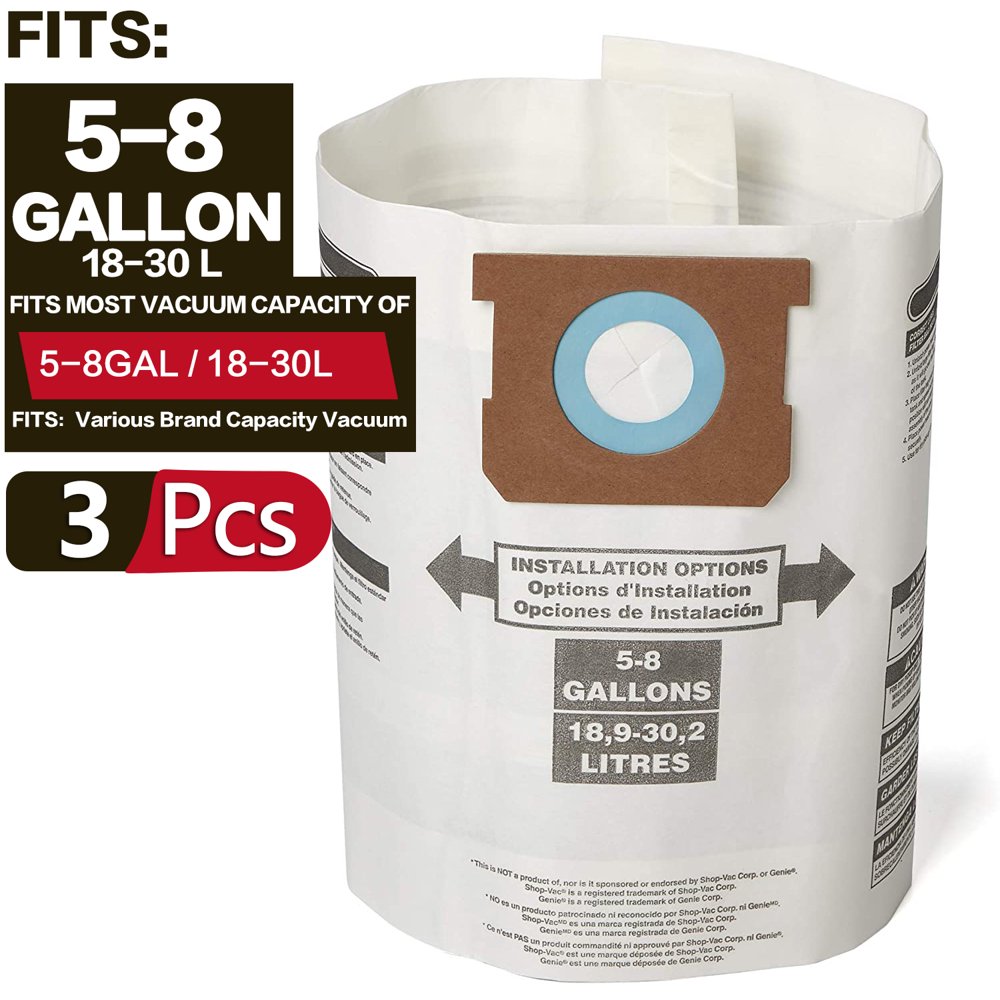 3 PCS Wet/Dry Standard Vacuum Cleaner Dust Filter Bags For 568 Gallon