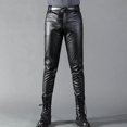 thumbnail image 2 of Pantalones de cuero para hombre, ajustados, elásticos, a la moda, de cuero PU, para motociclista, para club nocturno, fiesta y baile, finos, 2 of 5