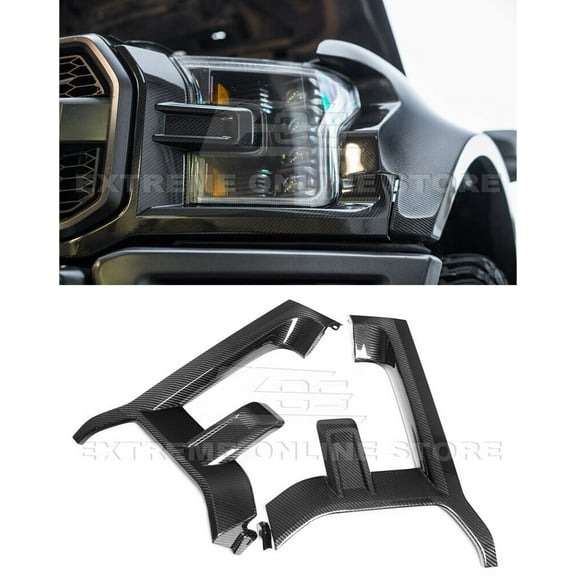 Replacement For 2017-Present Ford F-150 Raptor Models | Factory Style CARBON FIBER Replacement Front Headlight Trim Surrounds Cover