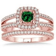 thumbnail image 2 of 2 Carat Emerald & Diamond Antique Bridal set Halo Ring on 10k Rose Gold, 2 of 2