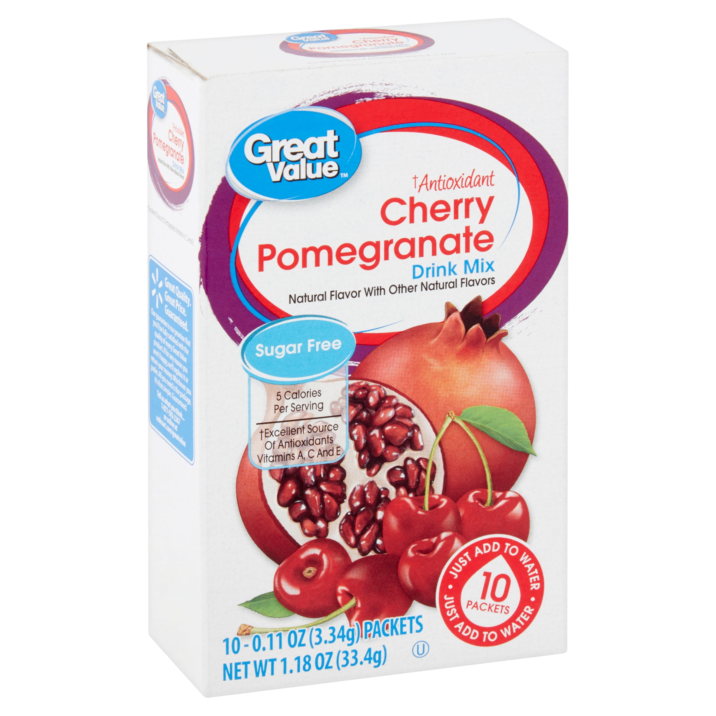 Great Value SugarFree Cherry Pomegranate Antioxidant Drink Mix, 0.11