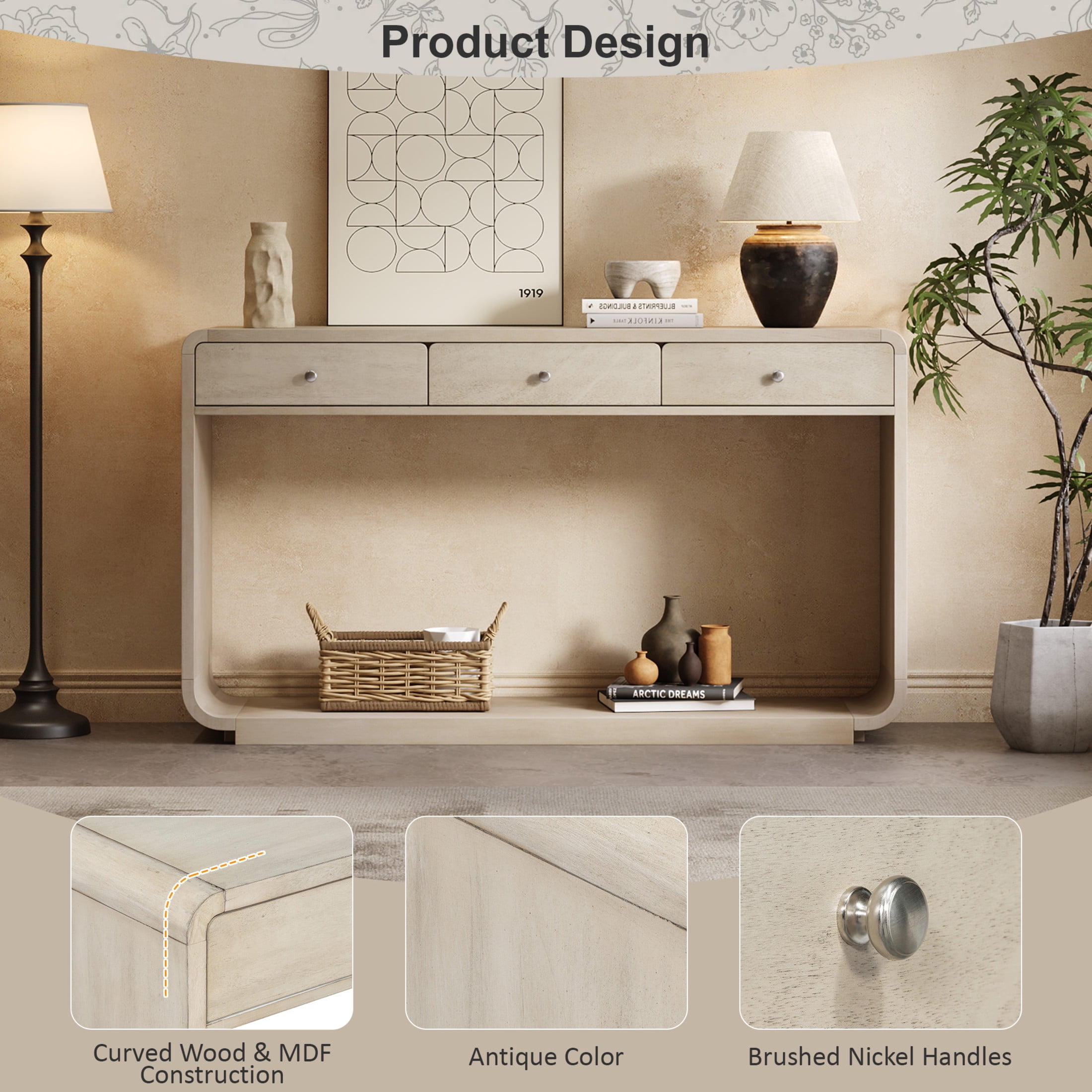 Christopher Knight Home 55" Console Table with 3 Drawers and Bottom Shelf, Natural