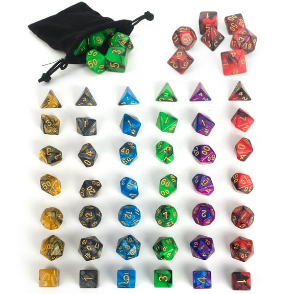 SHCKE 6 X 7-die DND Dice Sets Double Colors Polyhedral Dice Set for Dungeons and Dragons MTG RPG Role Playing Games