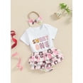 thumbnail image 2 of Suealasg Newborn Girls Birthday Outfits Donut Print Short Sleeve Romper +Layered Ruffles Shorts +Headband 3 6 12 18 Months Baby Girls Clothes, 2 of 7