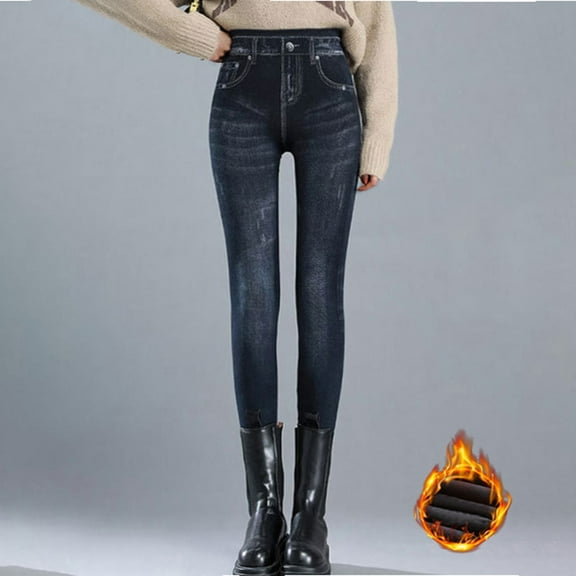 Women's Plus Yoga Pants Women with Pockets Petite Plus Size Leggings with Pockets High Waist Women Autumn and Winter Outer Wear Imitation Denim High Waisted High Elastic Tight Fitting Pocket Leggings