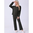 thumbnail image 2 of DARING DIVA Women's Pajama Set Waffle Knit Lounge Long Sleeve L Black, 2 of 5