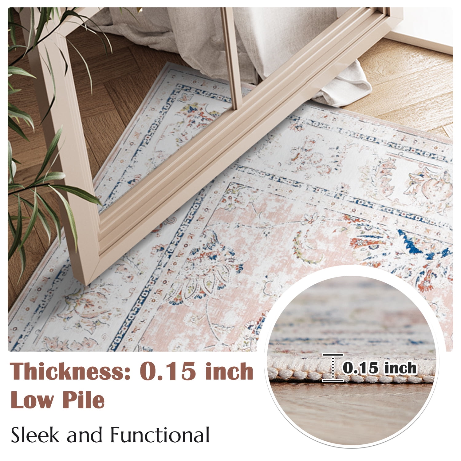 RUGKING Area Rug 5x7 Pink Foldable Oriental Rug Vintage Traditional Carpet Distressed Christmas Rugs for Living Room Bedroom Dining room