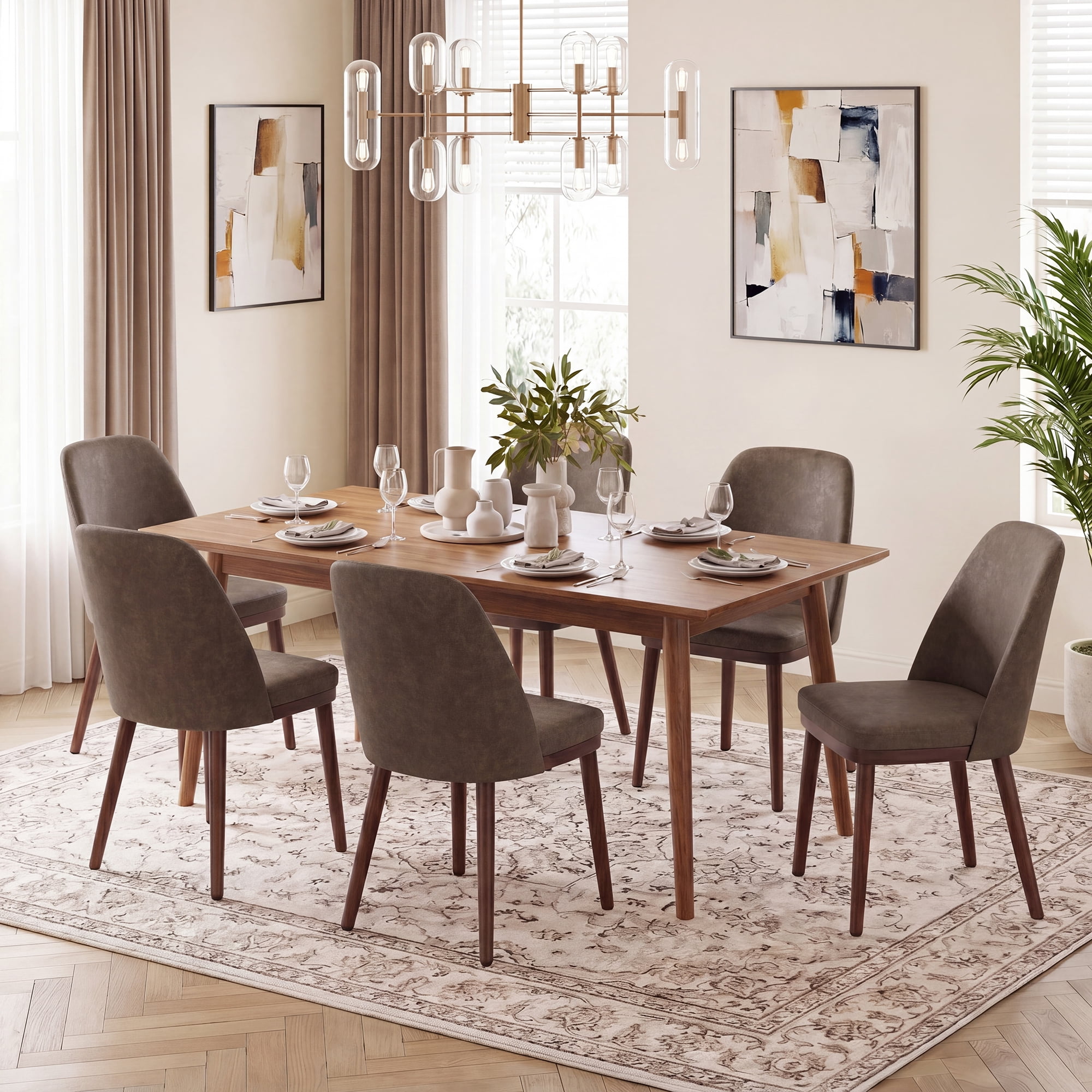 Modern Upholstered Dining Chairs Set of 4 — Faux Leather Padded Side Chairs with Solid Wood Legs for Kitchens and Dining Rooms, Darkbrown