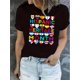thumbnail image 1 of Women's Patriotic Heart Flag Print T-Shirt - Casual Crew Neck, Short Sleeve, Stretchy Polyester Blend, Machine Washable - Perfect for Summer & Spring, Fashionable Women's Top, 1 of 6