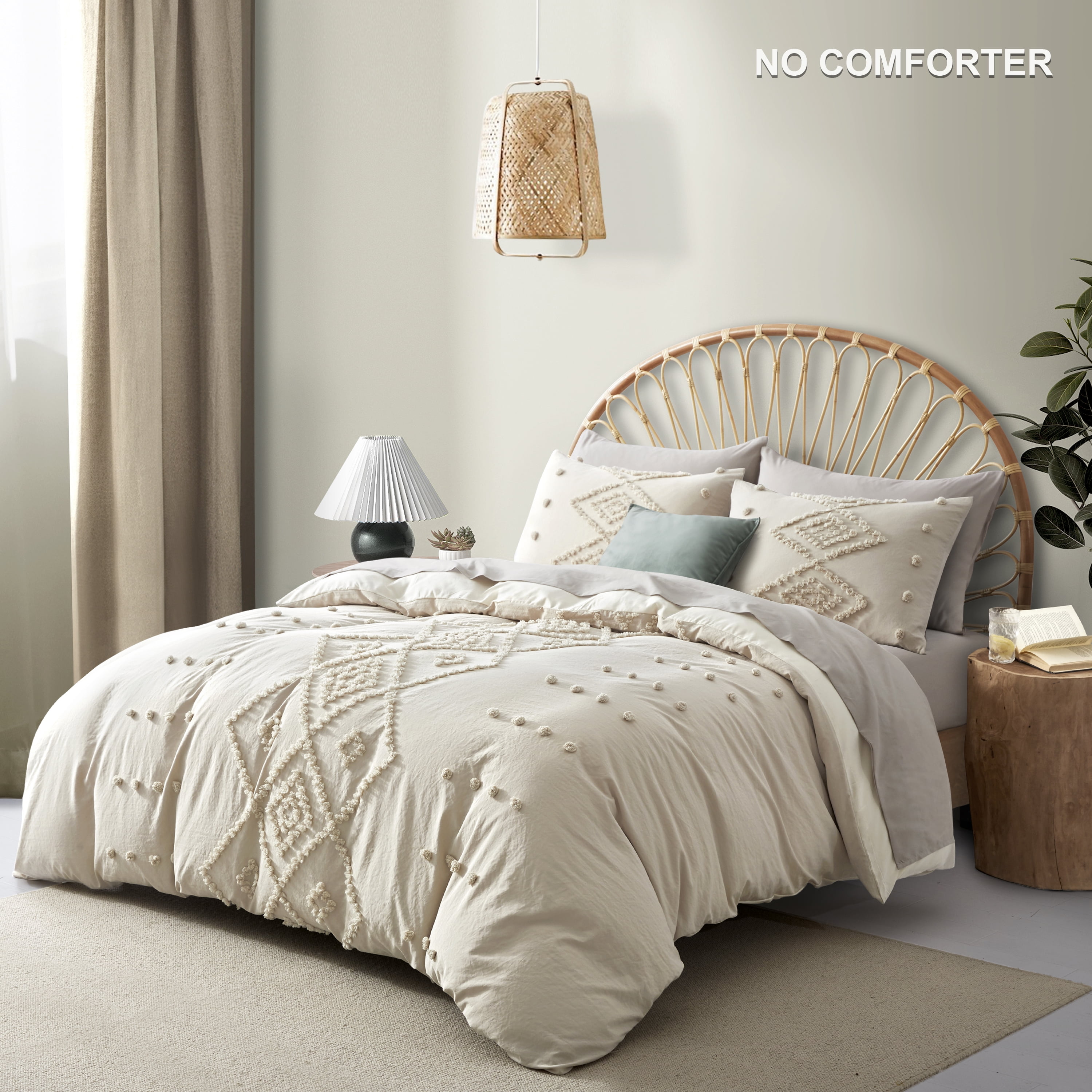 Queen Duvet Cover, Soft Bedding Set for All Seasons, Comforter Set, Boho Embroidery, Multi Colors & Sizes Available(Beige, 3 Pcs, 90"x 90")
