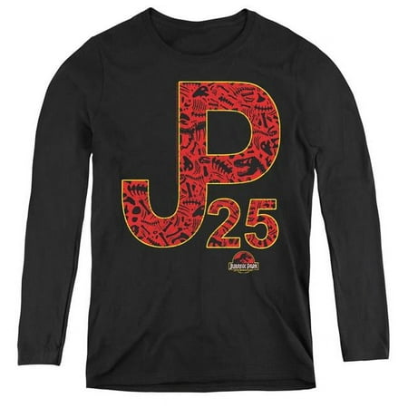 Trevco Sportswear UNI1152-WL-5 Womens Jurassic Park & JP25 Long Sleeve T-Shirt, Black - 2X