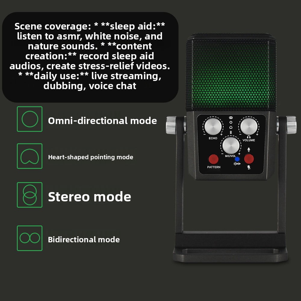 Professional Live Streaming Microphone Studio Recording Condenser Mic Multi Pattern Switch Gaming Computer Microphone White Noise Reduction