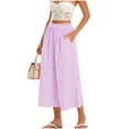 thumbnail image 2 of Admvng Women's Striped Wide Leg Elastic High Waist Pockets Culottes Copped Pants, 2 of 7