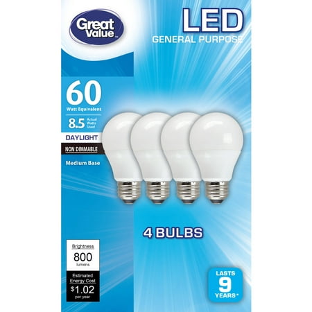Great Value LED Light Bulbs, 8.5W (60W Equivalent), Daylight, (Best 60w Led Bulb)